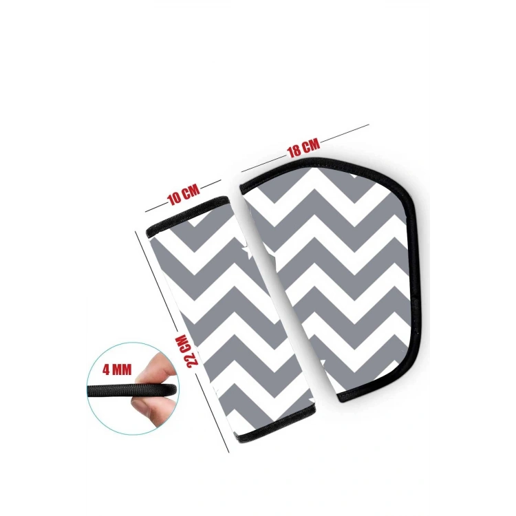 Araba Emniyet Kemeri Yastığı Oto Kemer Küçültme Seti Çocuk Baş Boyun Yastığı Kemer Daraltıcı GRİ ZİGZAG