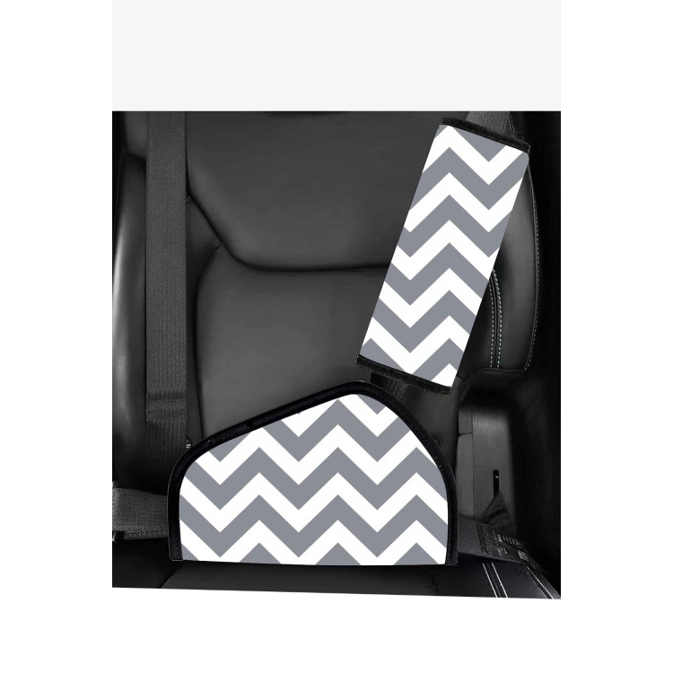 Araba Emniyet Kemeri Yastığı Oto Kemer Küçültme Seti Çocuk Baş Boyun Yastığı Kemer Daraltıcı GRİ ZİGZAG