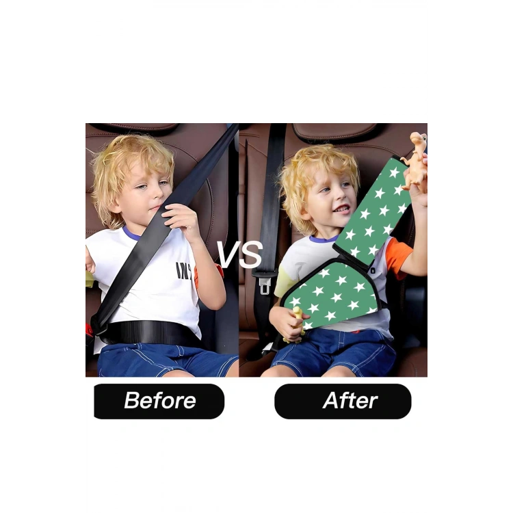 Araba Emniyet Kemeri Yastığı Oto Kemer Küçültme Seti Çocuk Baş Boyun Yastığı Kemer Daraltıcı Yeşil YILDIZ