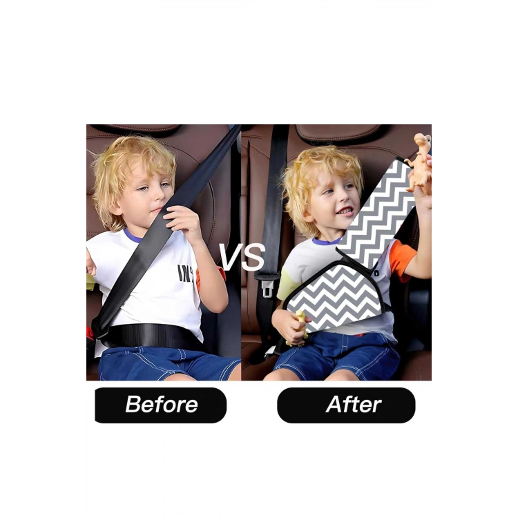 Araba Emniyet Kemeri Yastığı Oto Kemer Küçültme Seti Çocuk Baş Boyun Yastığı Kemer Daraltıcı GRİ ZİGZAG