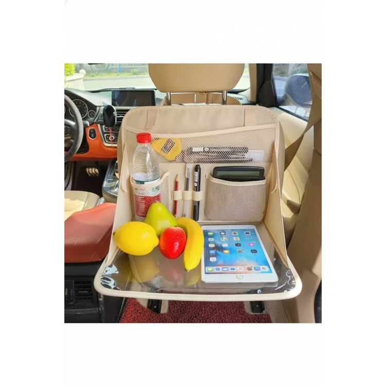 Araba Koltuk Arkası Eşya Düzenleyici Organizatör Katlanır Ve Masa Olma Özelliği Araç içi Organizer BEJ