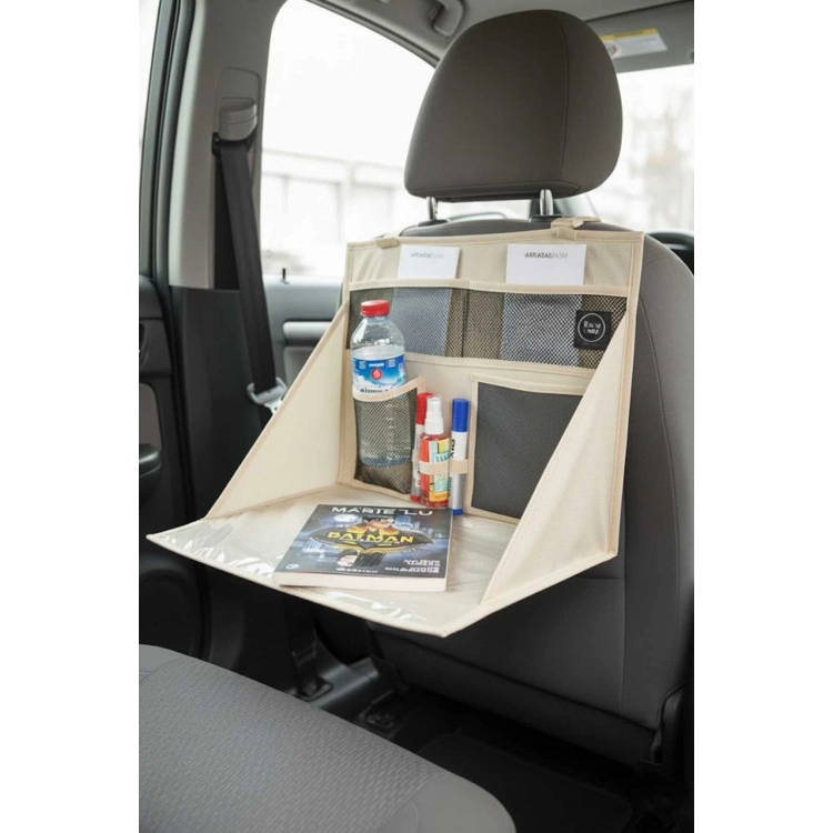 Araba Koltuk Arkası Eşya Düzenleyici Organizatör Katlanır Ve Masa Olma Özelliği Araç içi Organizer BEJ