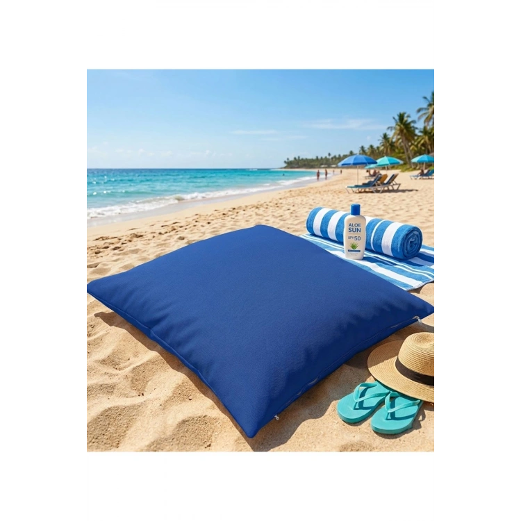 Su Geçirmez Plaj Minderi ve Bahçe Minderi - 600 Denye Fermuarlı, İç Kılıflı Yer Minderi beach minderi-Mavi