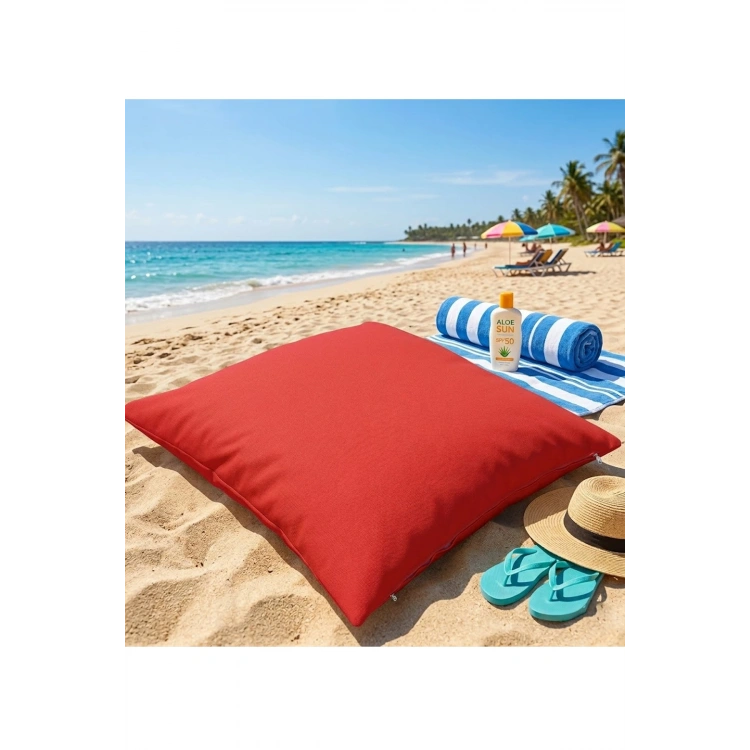 Su Geçirmez Plaj Minderi ve Bahçe Minderi - 600 Denye Fermuarlı, İç Kılıflı Yer Minderi beach minderi-kırmızı