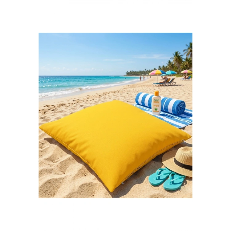 Su Geçirmez Plaj Minderi ve Bahçe Minderi - 600 Denye Fermuarlı, İç Kılıflı Yer Minderi beach minderi-sarı