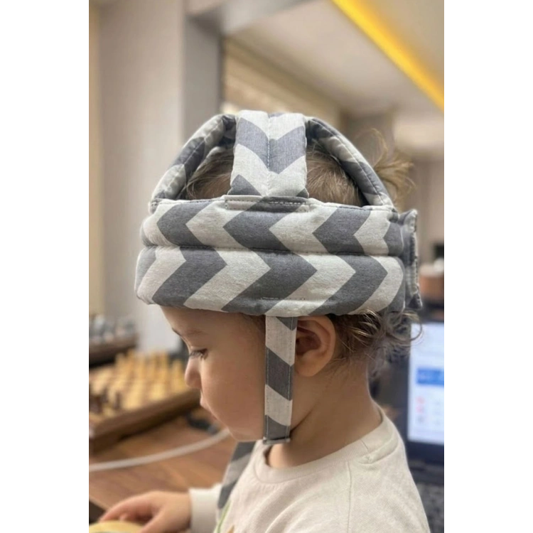 Ayarlanabilir Bebek Çocuk Baş Kafa Koruma Güvenlik Kaskı - Bebek Kafa Koruyucu -GRİ ZİGZAG