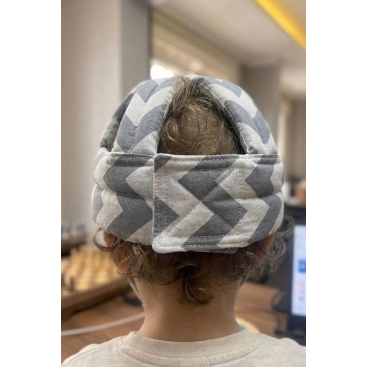 Ayarlanabilir Bebek Çocuk Baş Kafa Koruma Güvenlik Kaskı - Bebek Kafa Koruyucu -GRİ ZİGZAG