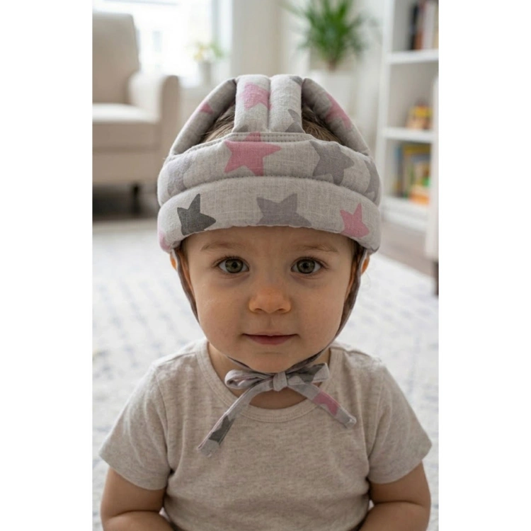 Ayarlanabilir Bebek Çocuk Baş Kafa Koruma Güvenlik Kaskı - Bebek Kafa Koruyucu -PEMBE YILDIZ