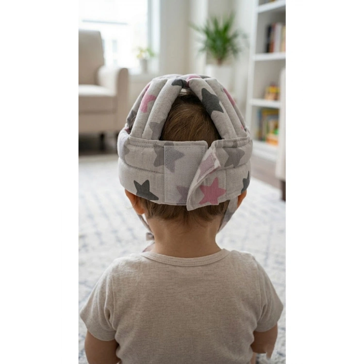 Ayarlanabilir Bebek Çocuk Baş Kafa Koruma Güvenlik Kaskı - Bebek Kafa Koruyucu -PEMBE YILDIZ