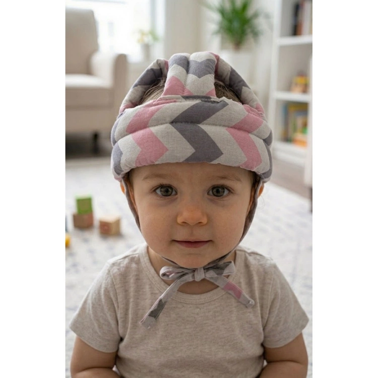 Ayarlanabilir Bebek Çocuk Baş Kafa Koruma Güvenlik Kaskı - Bebek Kafa Koruyucu -PEMBE ZİGZAG