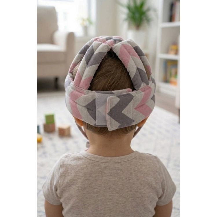 Ayarlanabilir Bebek Çocuk Baş Kafa Koruma Güvenlik Kaskı - Bebek Kafa Koruyucu -PEMBE ZİGZAG