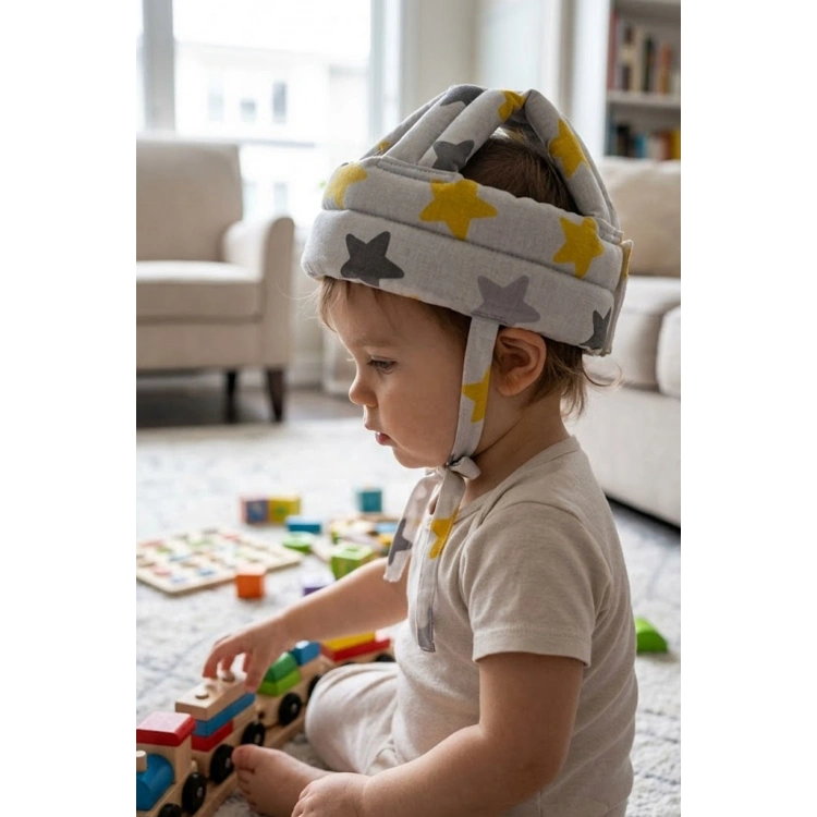 Ayarlanabilir Bebek Çocuk Baş Kafa Koruma Güvenlik Kaskı - Bebek Kafa Koruyucu -SARI YILDIZ