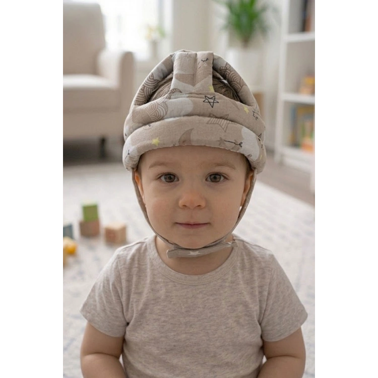 Ayarlanabilir Bebek Çocuk Baş Kafa Koruma Güvenlik Kaskı - Bebek Kafa Koruyucu -BEJ BULUT