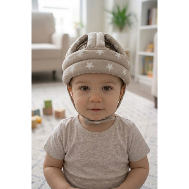 Ayarlanabilir Bebek Çocuk Baş Kafa Koruma Güvenlik Kaskı - Bebek Kafa Koruyucu -BEJ YILDIZ
