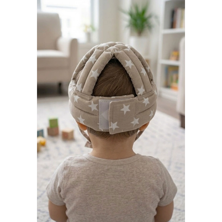 Ayarlanabilir Bebek Çocuk Baş Kafa Koruma Güvenlik Kaskı - Bebek Kafa Koruyucu -BEJ YILDIZ
