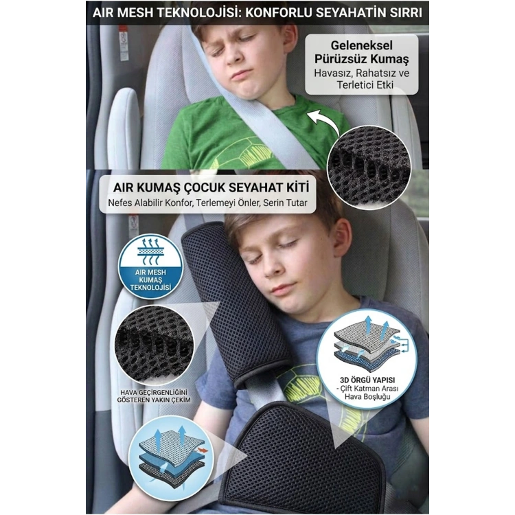 Araba Emniyet Kemeri Yastığı Oto Kemer Küçültme Seti Çocuk Baş Boyun Yastığı Kemer Daraltıcı AİR Set