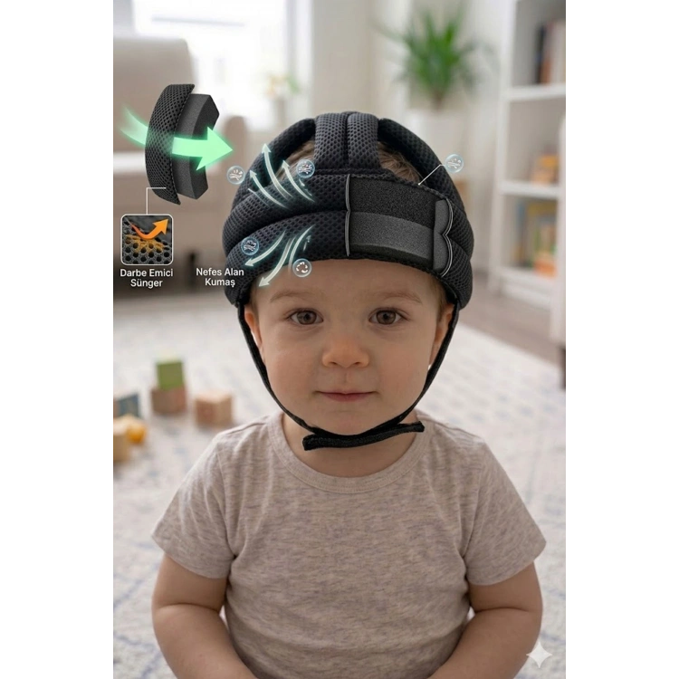 airAyarlanabilir Bebek Çocuk Baş Kafa Koruma Güvenlik Kaskı - Bebek Kafa Koruyucu -siyah MESH