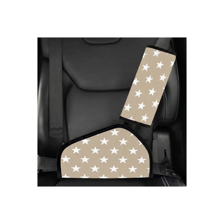 Araba Emniyet Kemeri Yastığı Oto Kemer Küçültme Seti Çocuk Baş Boyun Yastığı Kemer Daraltıcı bej YILDIZ