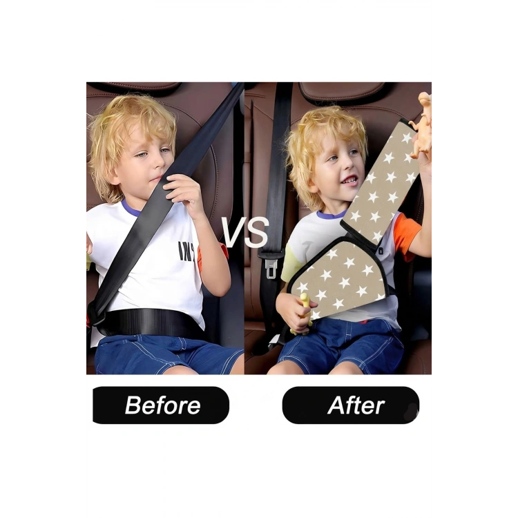 Araba Emniyet Kemeri Yastığı Oto Kemer Küçültme Seti Çocuk Baş Boyun Yastığı Kemer Daraltıcı bej YILDIZ
