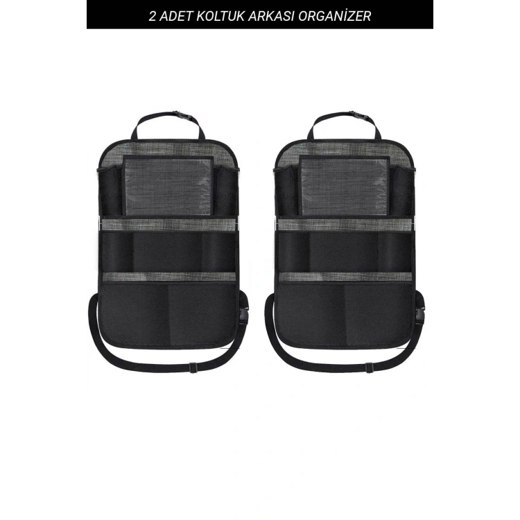 Araba Koltuk Arkası Eşya Düzenleyici Organizer Koltuk Arkası Koruyucu Tablet Cepli 2adet Grey