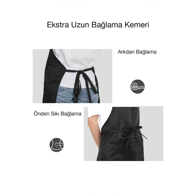 Ayar askılı Cepli Mutfak Önlüğü Uzun Bağlama Kemerli Sıvı Gecirmez Önlük 2 adet