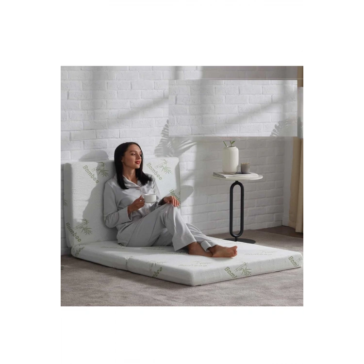 Bambu Katlanır Yatak, Yer Yatağı, Misafir Yatağı, Kamp Yatağı Sünger Katlanan Yatak 10CM Kalınlık