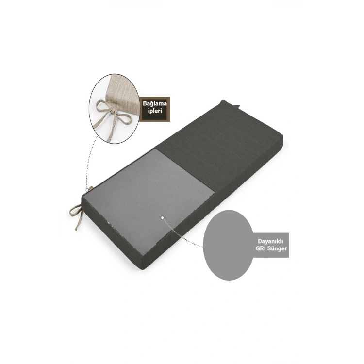 Çoton Kumaş Uzun Koltuk Minderi Iç Ve Dış Mekan Güneş Dayanıklı Bank & Sandalye Minderi100-45-8 Cm Antrasit