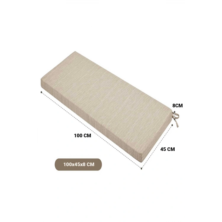 Çoton Kumaş Uzun Koltuk Minderi Iç Ve Dış Mekan Güneş Dayanıklı Bank & Sandalye Minderi100-45-8 Cm Bej