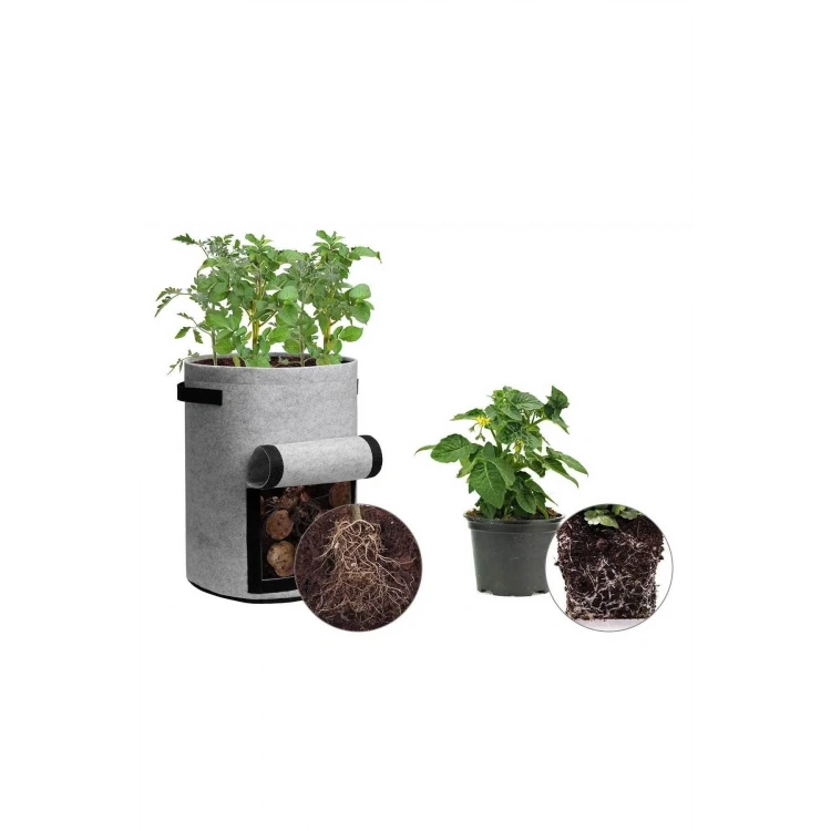 Keçe Sebze Bitki Yetiştime Saksısı Bitki Yetiştirme sepeti Ön Pencereli 40x25cm