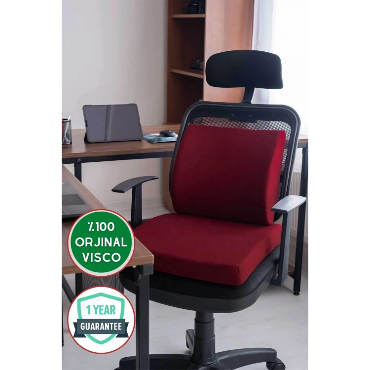 Ortopedik Ofis Sandalye Koltuk Bel Destek Yastığı Sırt ve Oturma Minderi Kare Takım 2li Takım