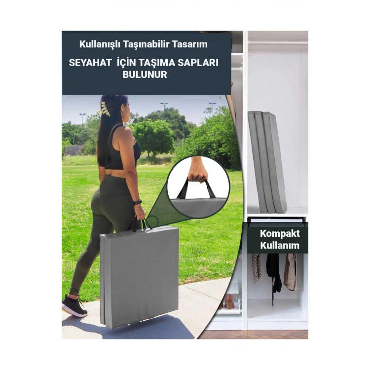 Üç Katlı Katlanabilir Kalın Spor Egzersiz Matı Temel Egzersiz Minderi Pilates Minderi 4CM Kalınlık gri