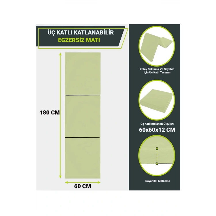 Üç Katlı Katlanabilir Kalın Spor Egzersiz Matı Temel Egzersiz Minderi Pilates Minderi 4CM Kalınlık krem