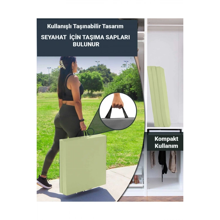 Üç Katlı Katlanabilir Kalın Spor Egzersiz Matı Temel Egzersiz Minderi Pilates Minderi 4CM Kalınlık krem