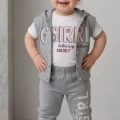 1/4 Yaş Girl Baskılı Yelekli 3lü Çocuk Takımı