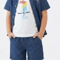 2/6 Yaş Denim Gömlek Şortlu 3lü Çocuk Takımı