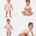 3/12 Ay Çiçekli Yaka Jakar Kumaş Şortlu Bebek Takımı