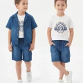 6/10 Yaş Denim Gömlek Şortlu 3lü Çocuk Takımı