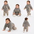 6/24 Ay Deri Detaylı Ceketli Kuzu Bebek Takımı