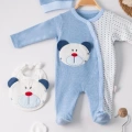 Ayıcık Nakışlı Tulumlu % 100 Pamuk Erkek Bebek 5li Set