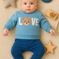 Bear Love Nakışlı % 100 Pamuklu 2li Erkek Takım