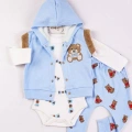 Bear Nakışlı Yelekli 3lü Erkek Bebek Takımı