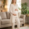 Bone 6216 Kadın 3lü Viskon Sabahlıklı Lohusa Pijama Takımı
