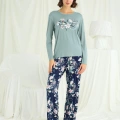 Çiçek Ve Yaprak Desenli Baskılı Pijama Takımı
