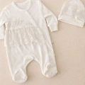Dantelli Çiçek Nakışlı Kız Bebek Tulum %100 Pamuk