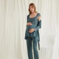 Dantelli Önü Düğmeli Hamile Lohusa 3lü Viskon Pijama Takımı