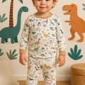 Dinazor Desenli Erkek Bebek Eşofman Takımı %100 Pamuk
