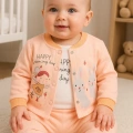 Happy Dancing Desenli 3lü Hırkalı Kız Bebek Takım