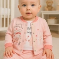 Happy Dancing Desenli 3lü Hırkalı Kız Bebek Takım