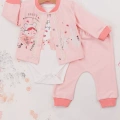 Happy Dancing Desenli 3lü Hırkalı Kız Bebek Takım