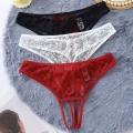 Kadın 3lü Seksi Ağ Bölgesi Açık Dantelli Tanga Seti